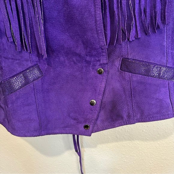 Vintage Purple Leather Fringe Jacket - Picture 9 of 16